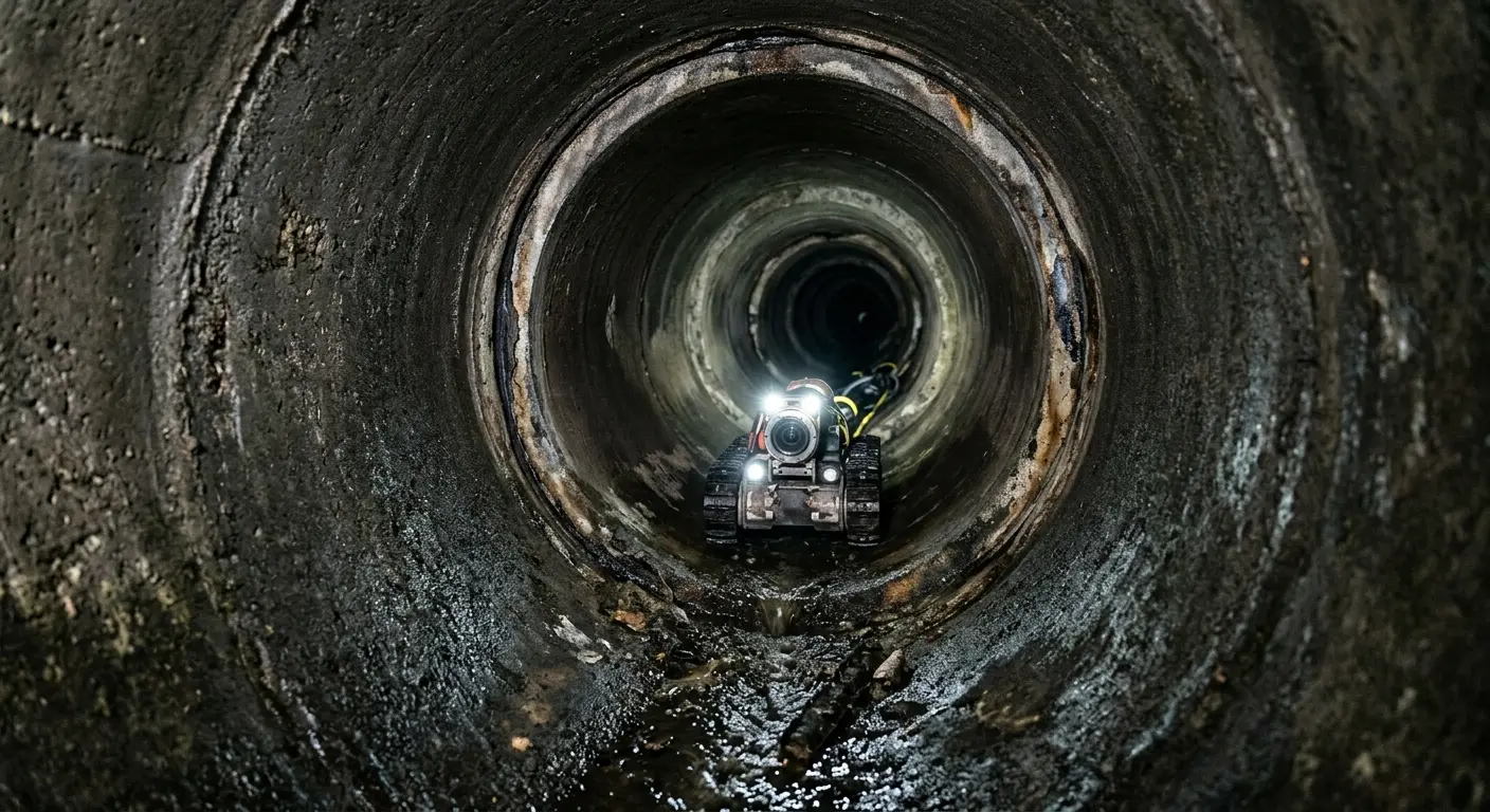 Robotic sewer camera inspecting pipe interior for Drain Snake Service in Fairbanks