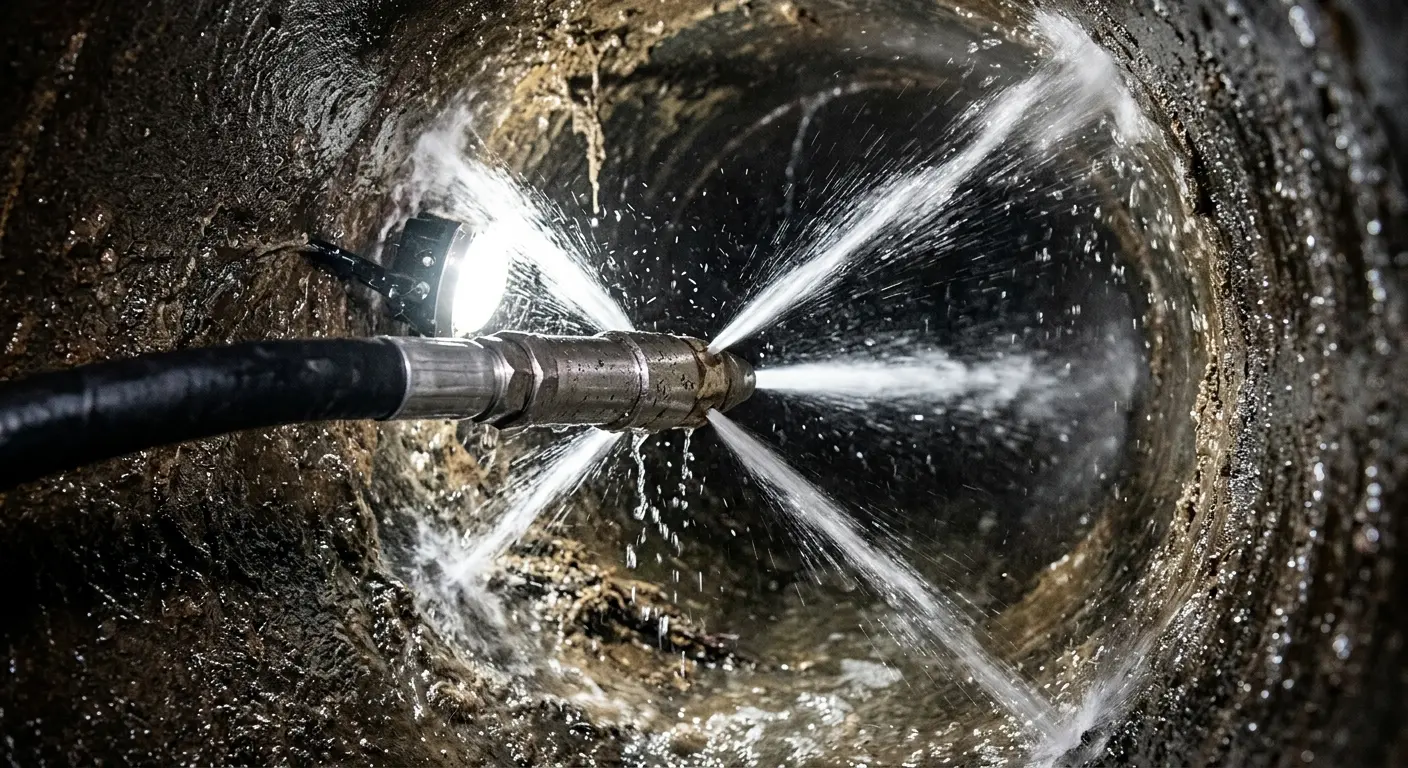 High-pressure hydro jetting nozzle cleaning sewer pipe for Sewer Line Relining in Fairbanks